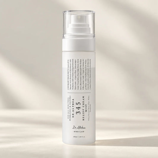 Dr.Althea 345 Relief Cream Mist 100 ml bottle, frosted white with pump and clear cap