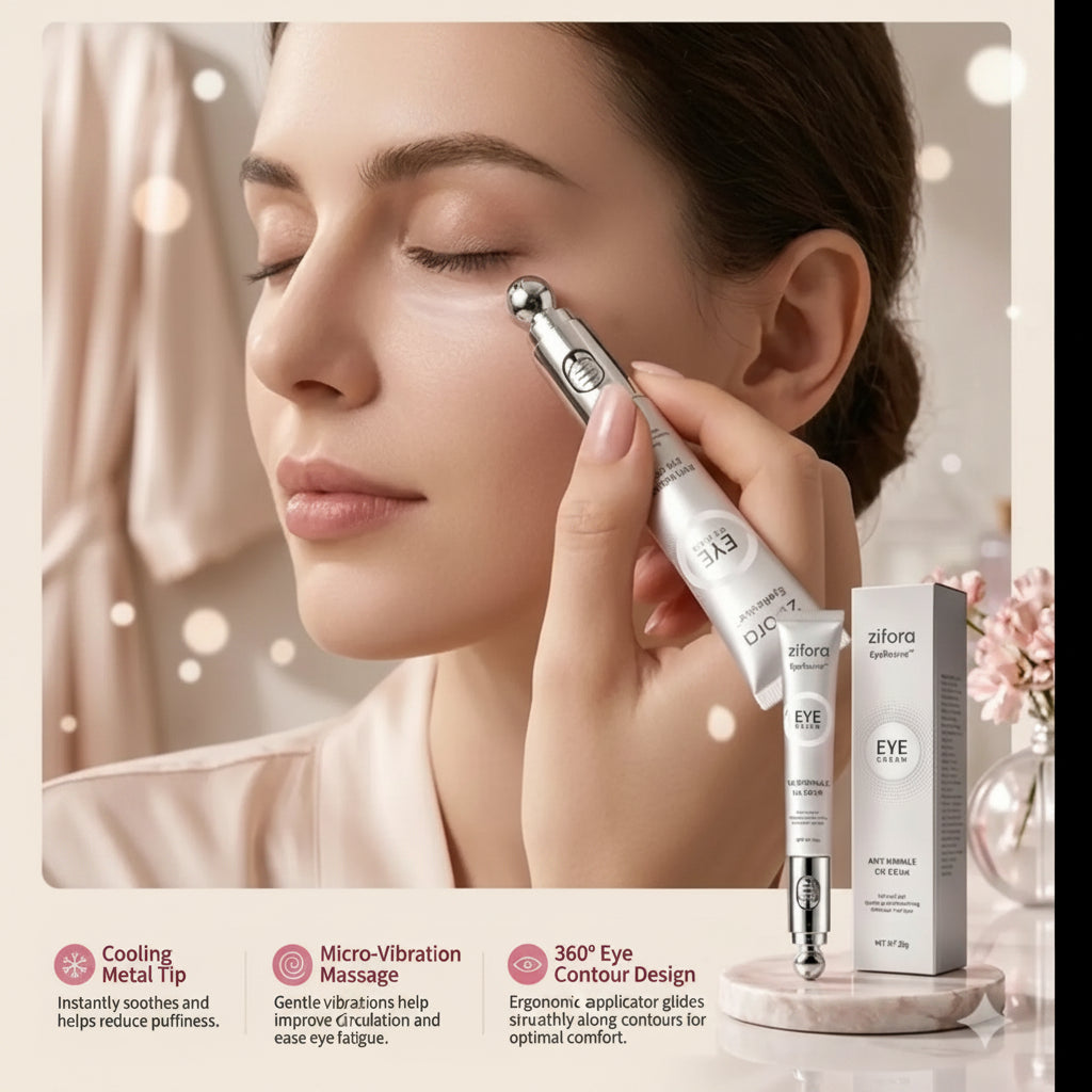 Woman using a skincare device with Zifora product